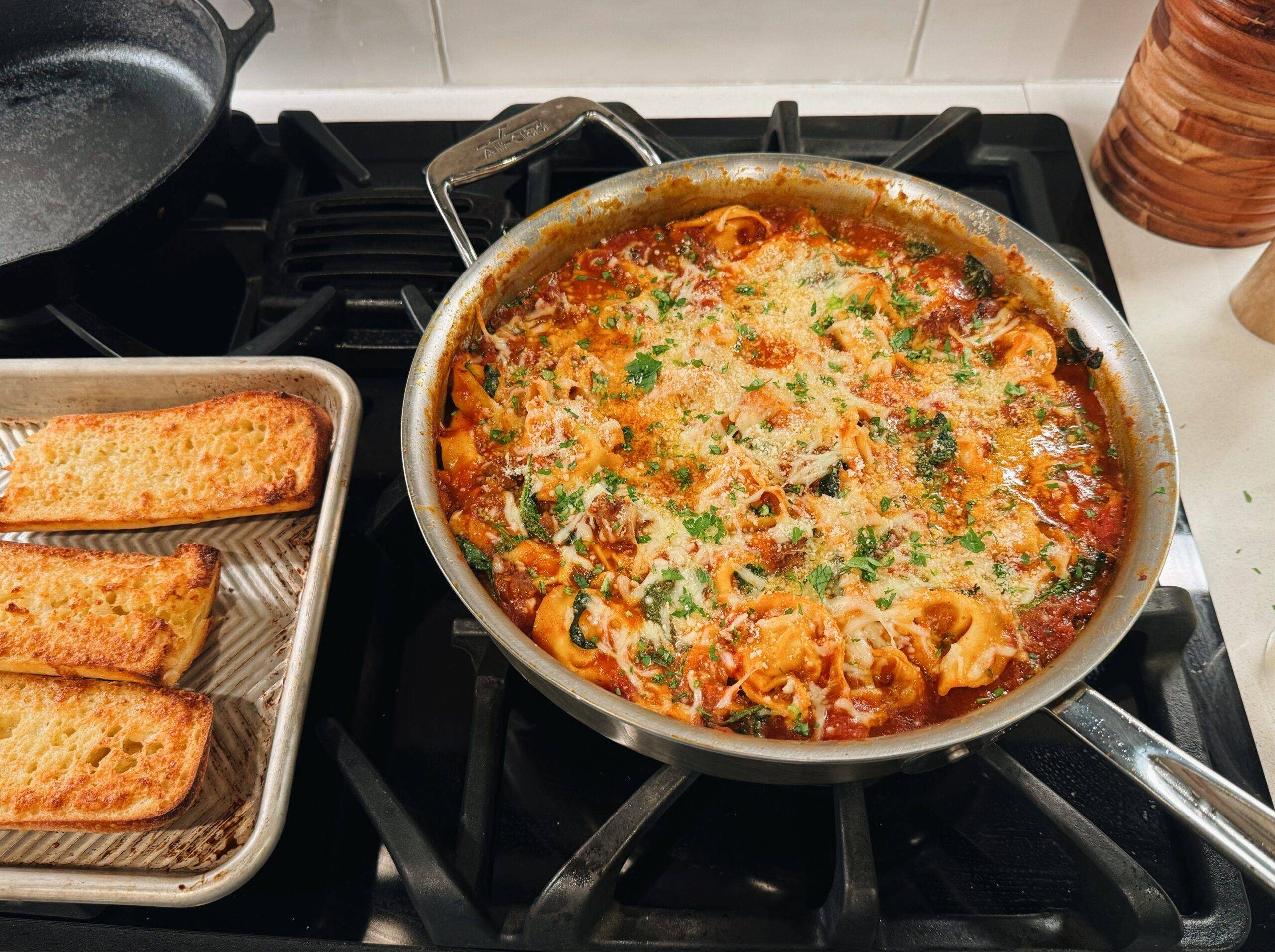 Finished tortellini with sausage.