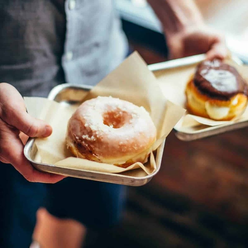 Donuts on plates.