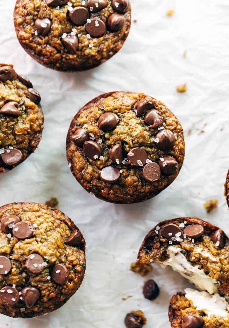 Zucchini muffins with chocolate chips.
