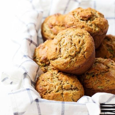 Zucchini Muffins sprinkled with chocolate and sugar.
