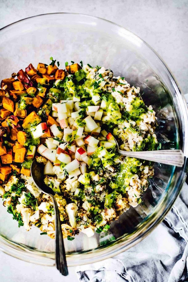 Autumn glow salad in a bowl with apples.